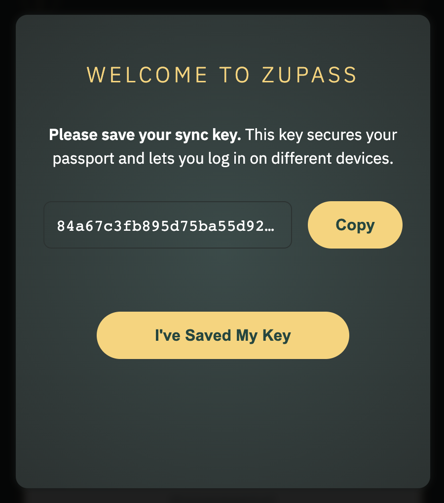 The modal users would get upon signing up.